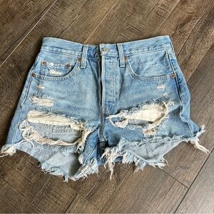 Levi’s 501 button fly distressed jean shorts